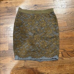 LOFT Gray Skirt with Olive Accents